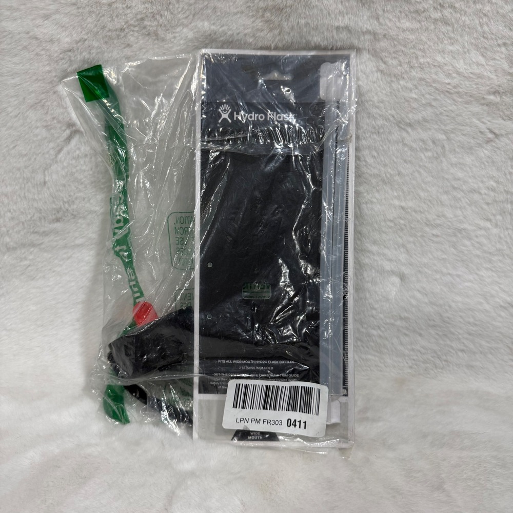 Hydro Flask Wide Mouth Flex Straw Cap Black PAC50008 with 2 Straws NEW